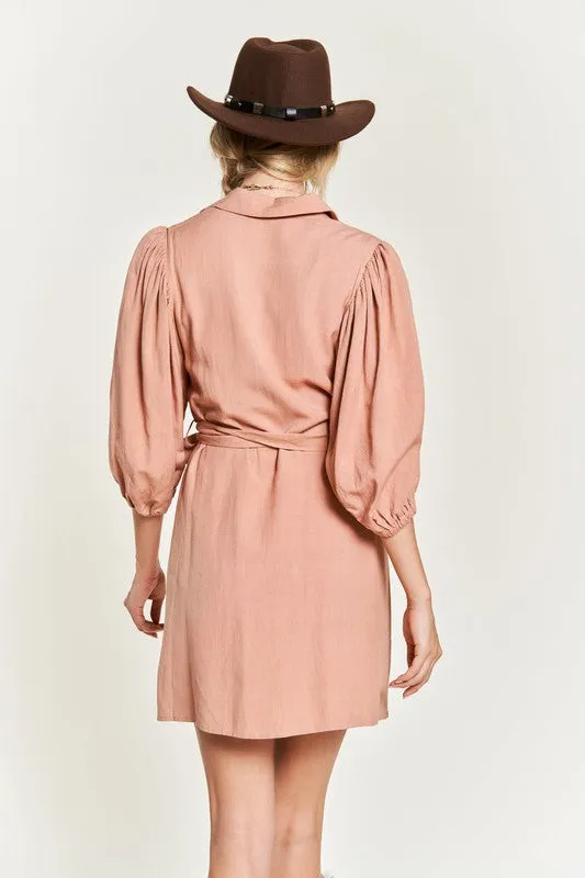 Plus Solid Button Down Dress