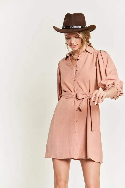 Plus Solid Button Down Dress