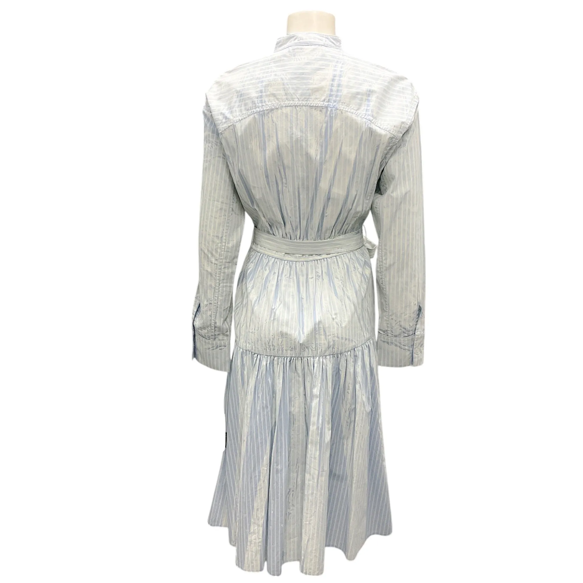 Prada Blue / White Belted Striped Logo Print Midi Dress