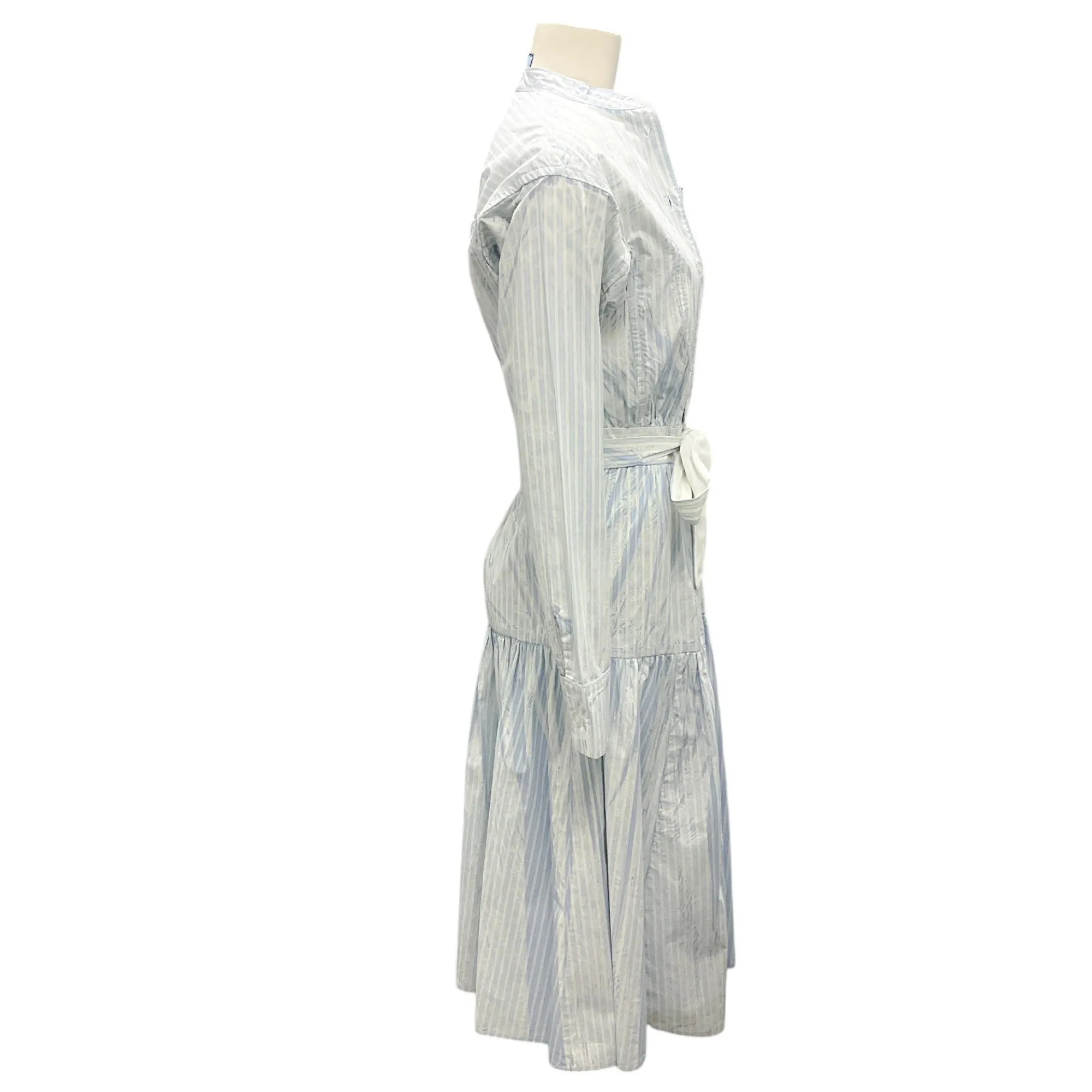 Prada Blue / White Belted Striped Logo Print Midi Dress