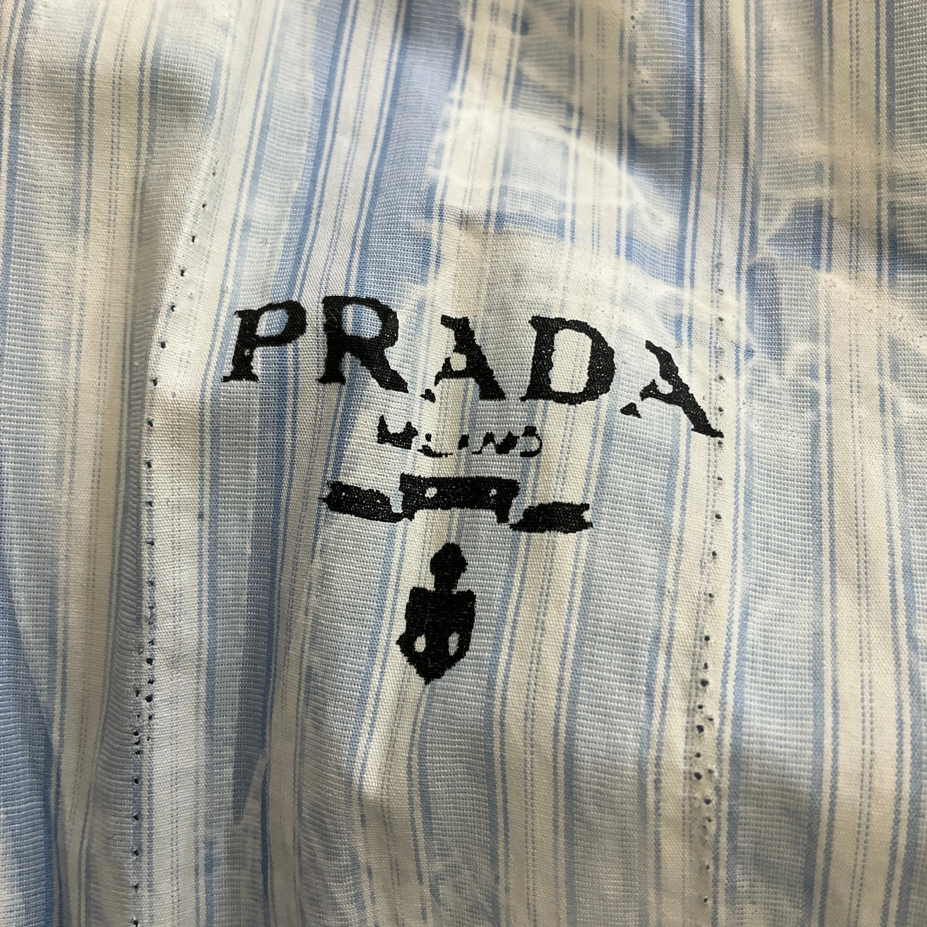 Prada Blue / White Belted Striped Logo Print Midi Dress