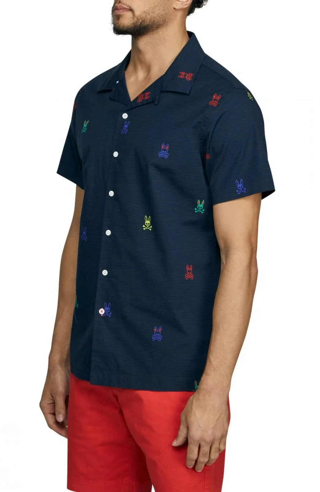 Psycho Bunny Caleb Short Sleeve Cotton Button-Up Shirt B6Q242S1CO