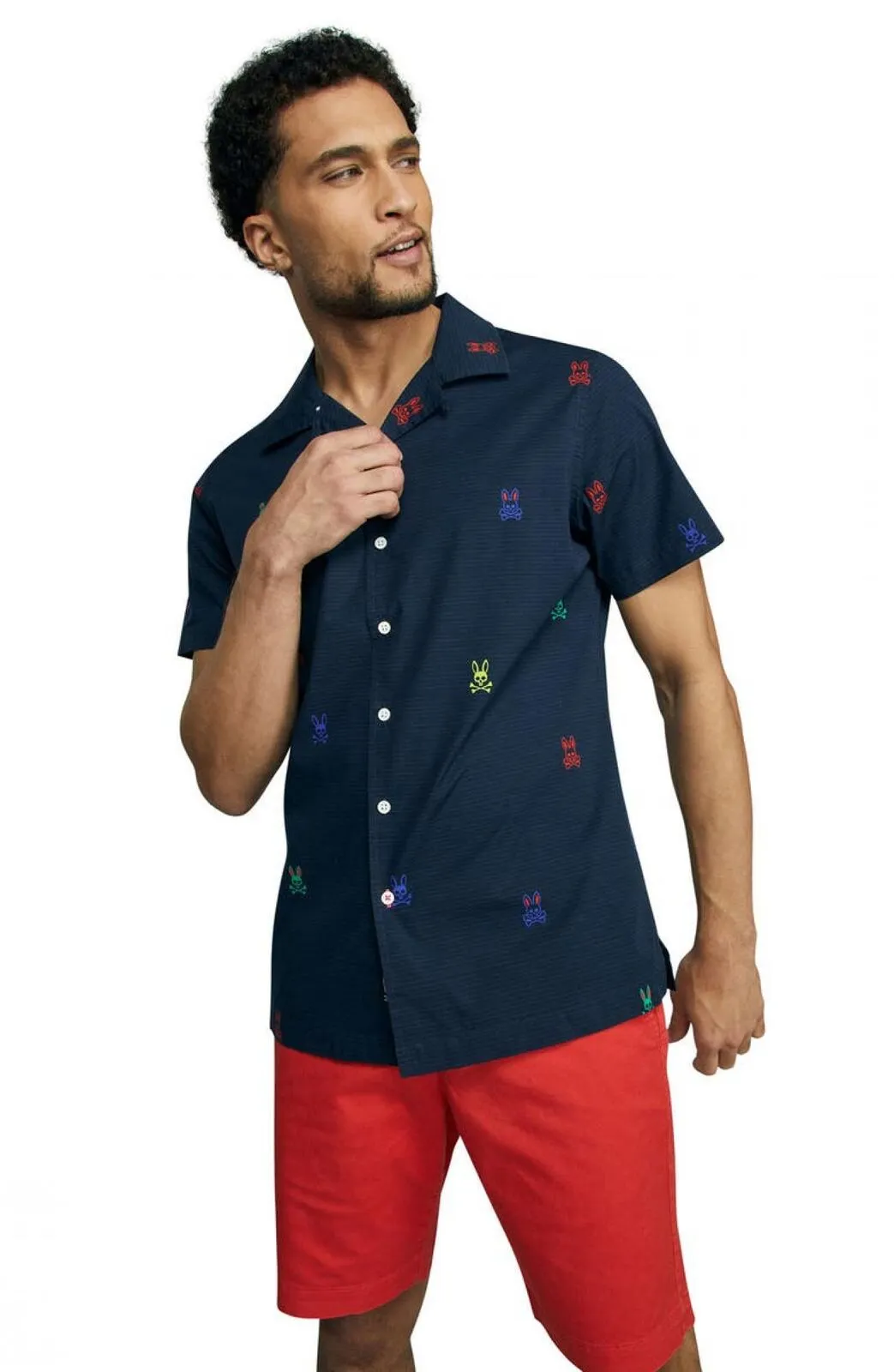 Psycho Bunny Caleb Short Sleeve Cotton Button-Up Shirt B6Q242S1CO