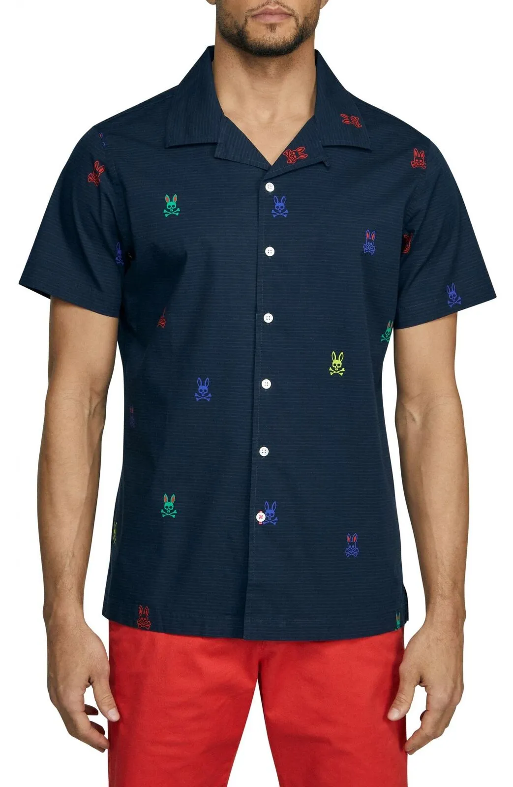 Psycho Bunny Caleb Short Sleeve Cotton Button-Up Shirt B6Q242S1CO