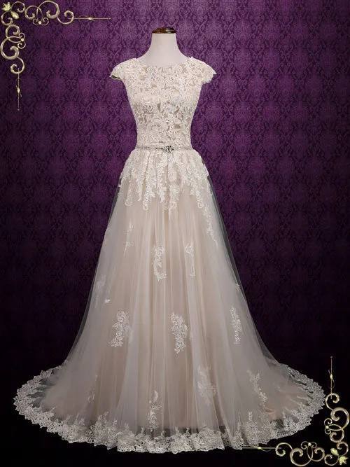 Ready to Wear Modest Lace Short Sleeves Wedding Dress SHAWNA
