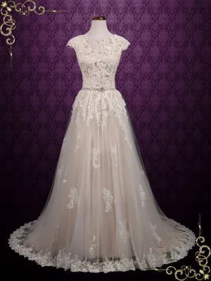 Ready to Wear Modest Lace Short Sleeves Wedding Dress SHAWNA