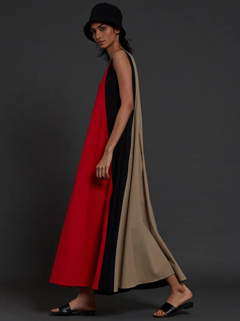 Red Colour Block Dress
