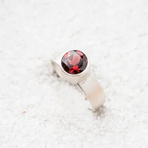 Red Garnet Round Ring on Tapered Band