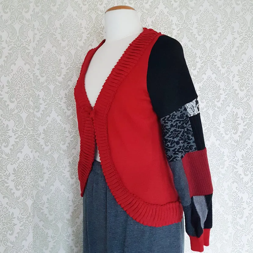Red Patchwork Cardigan