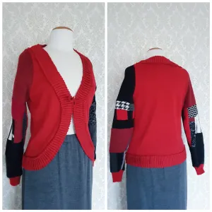 Red Patchwork Cardigan