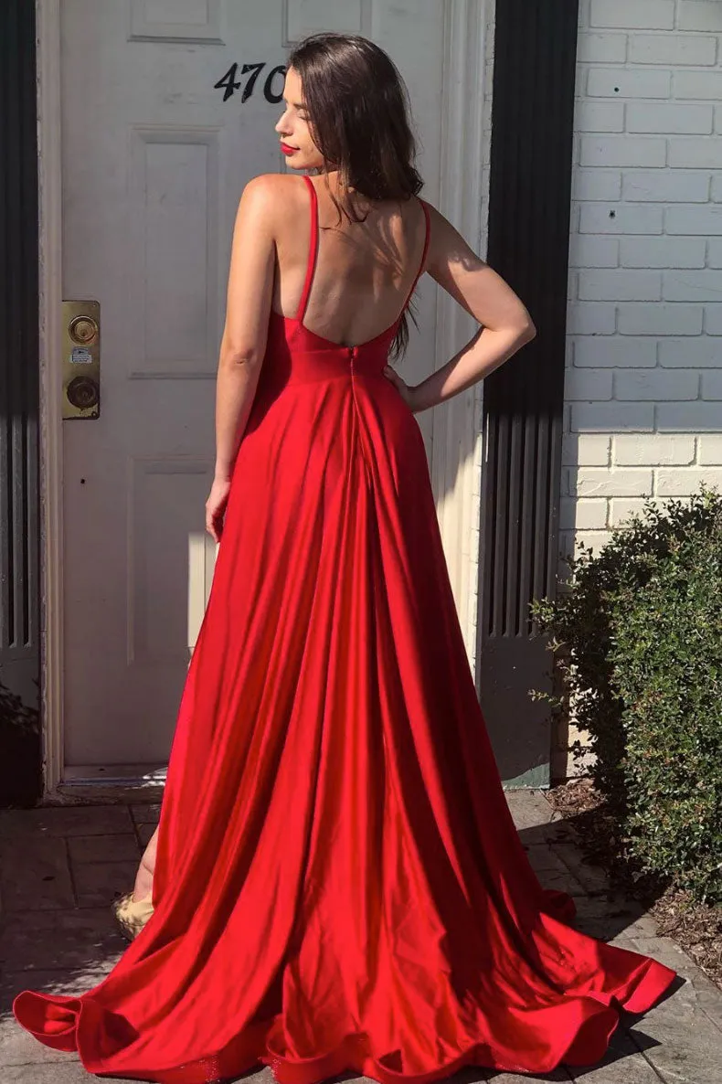 Red satin mermaid long prom dress red long formal dress
