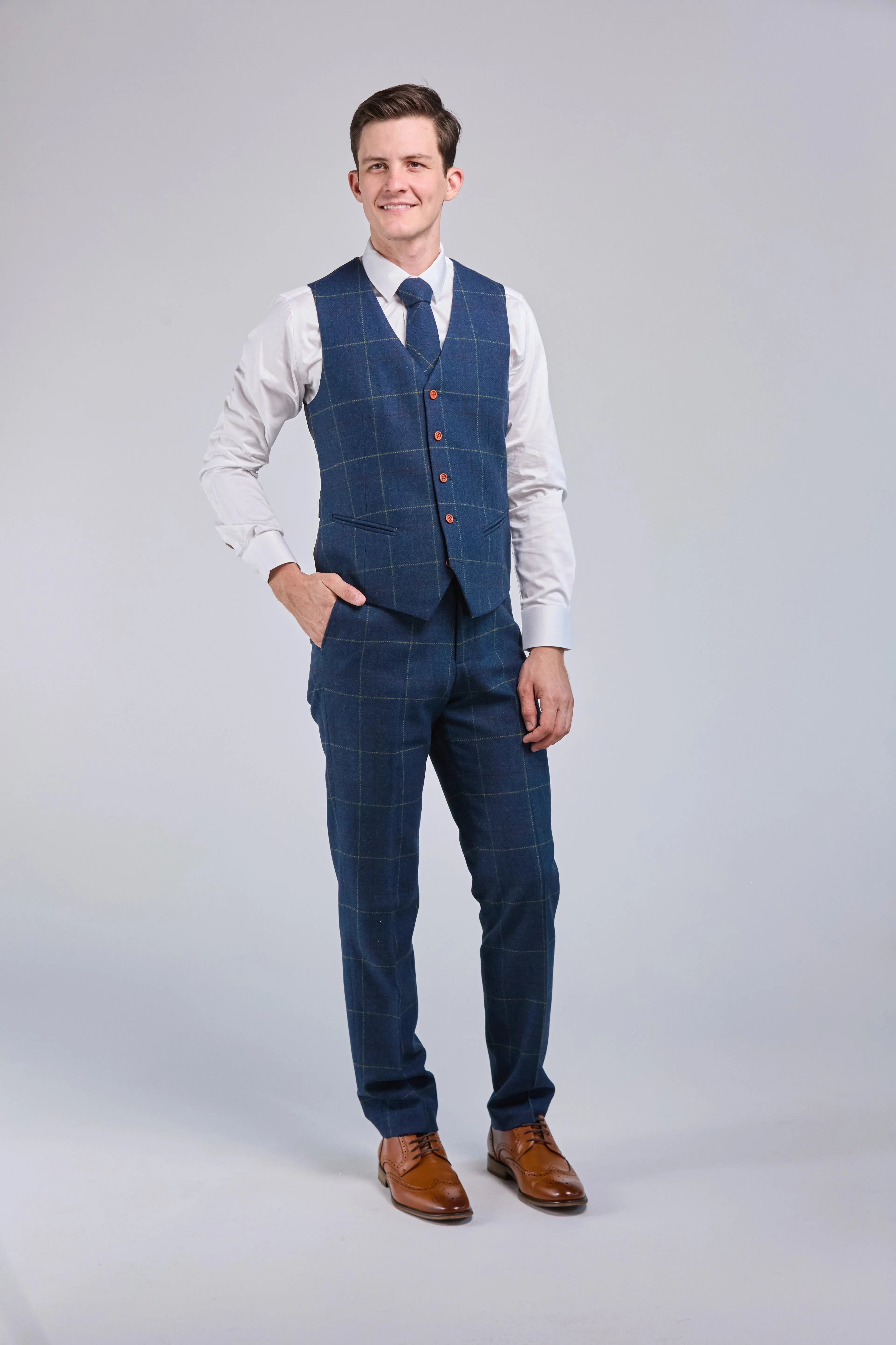 Retro Blue Check Tweed 3 Piece Suit