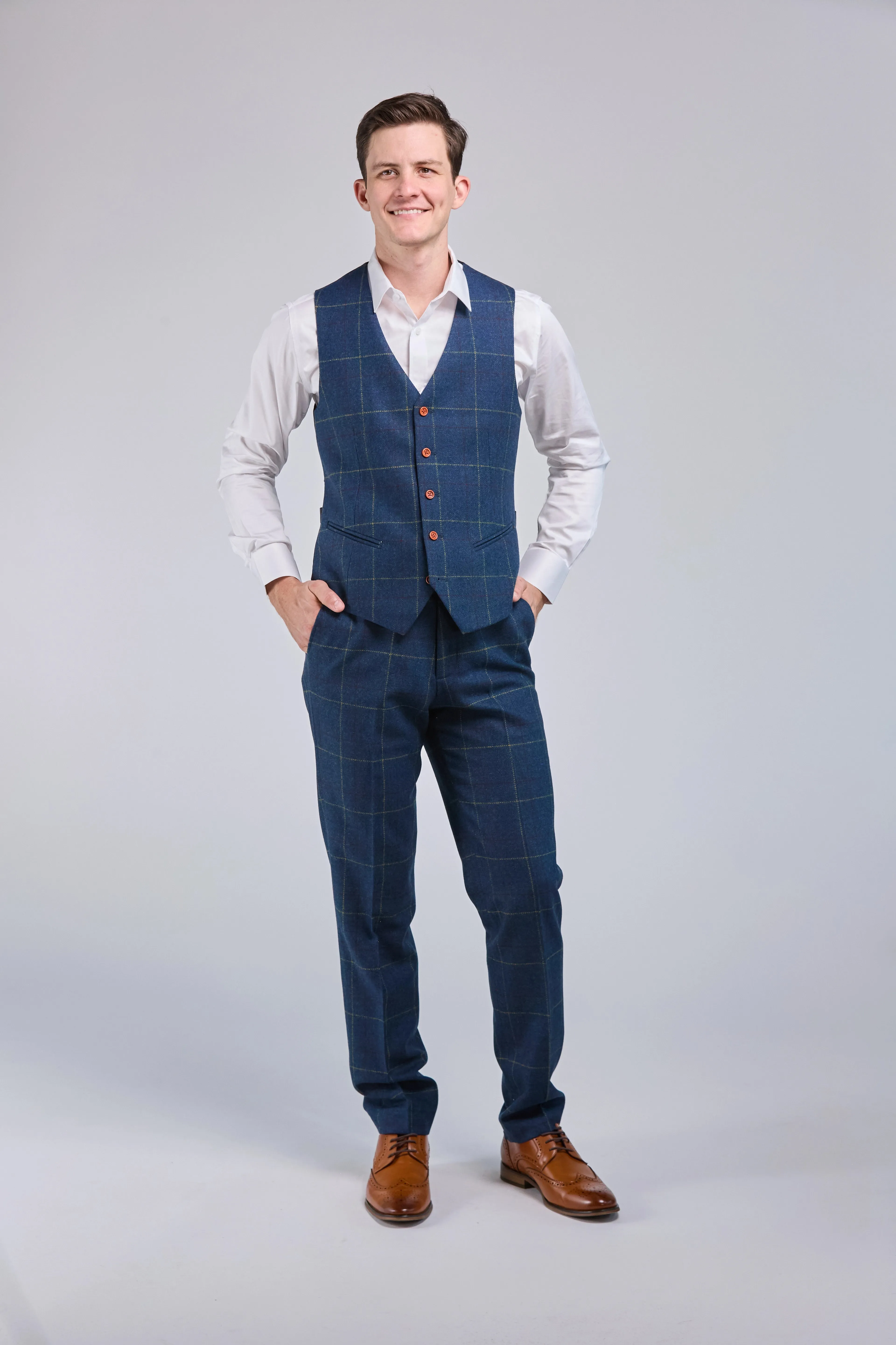 Retro Blue Check Tweed 3 Piece Suit