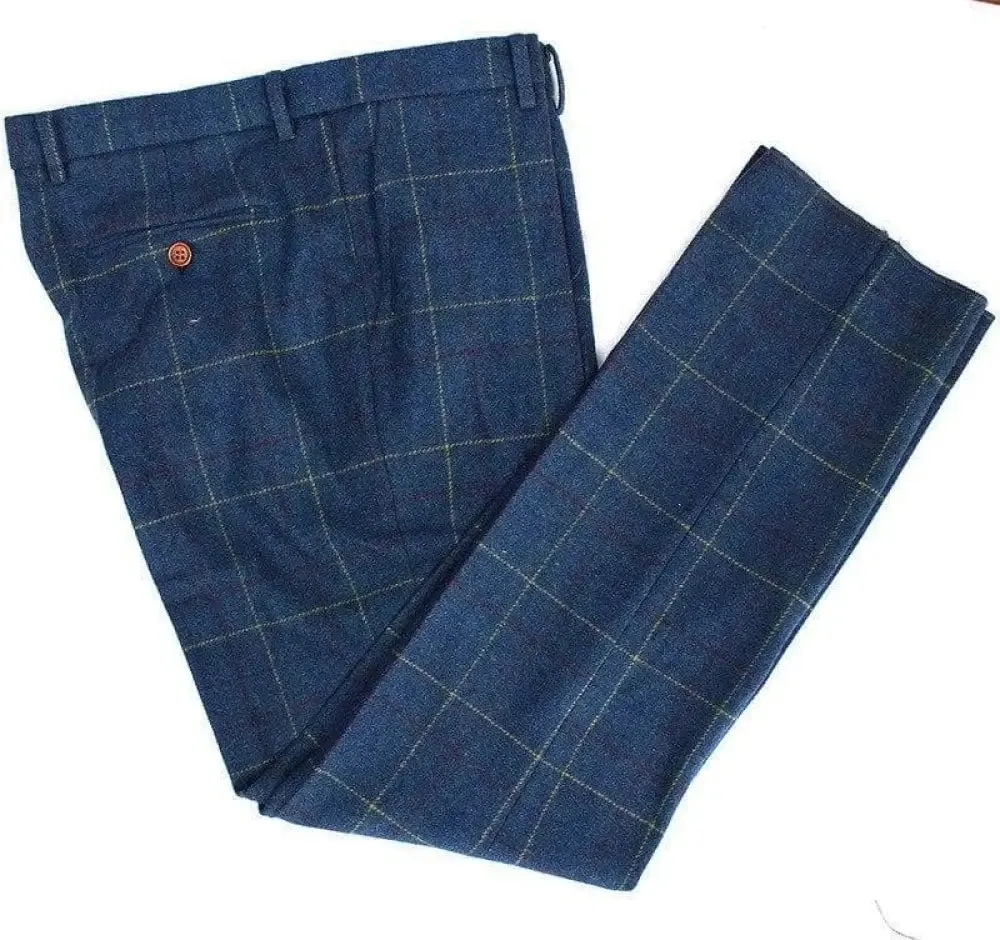 Retro Blue Check Tweed 3 Piece Suit