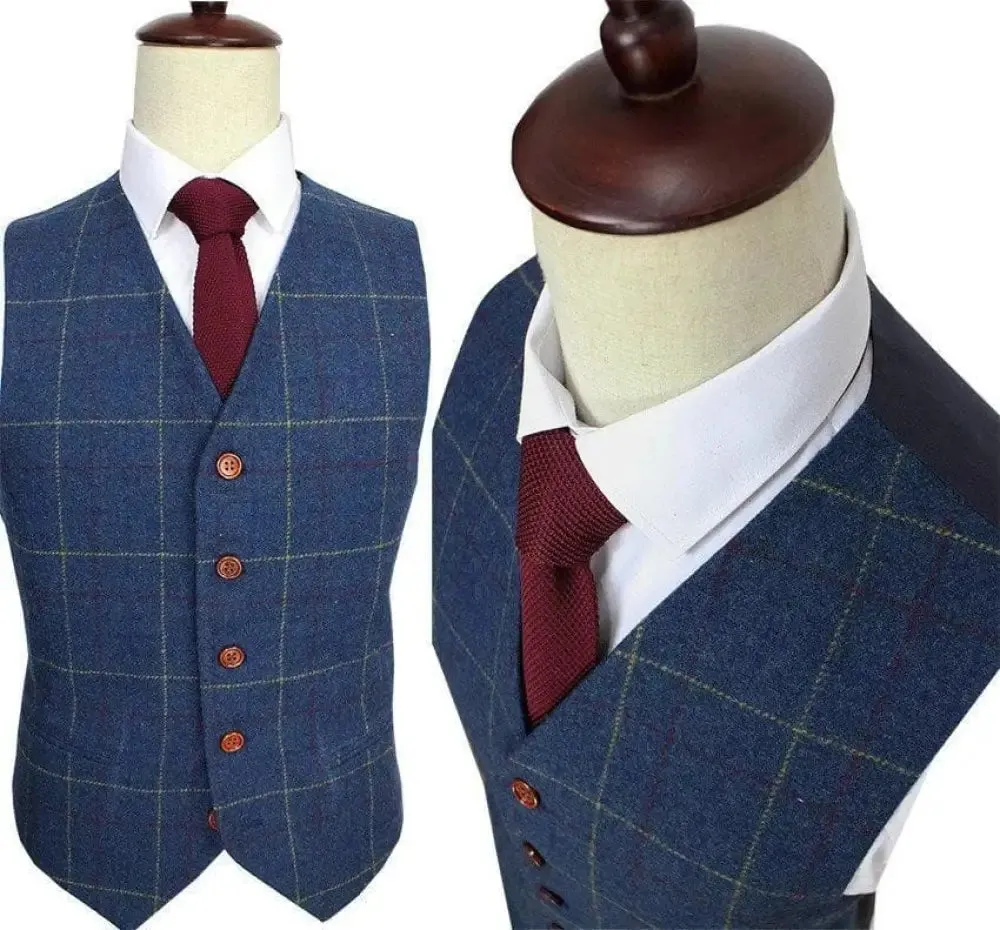 Retro Blue Check Tweed 3 Piece Suit