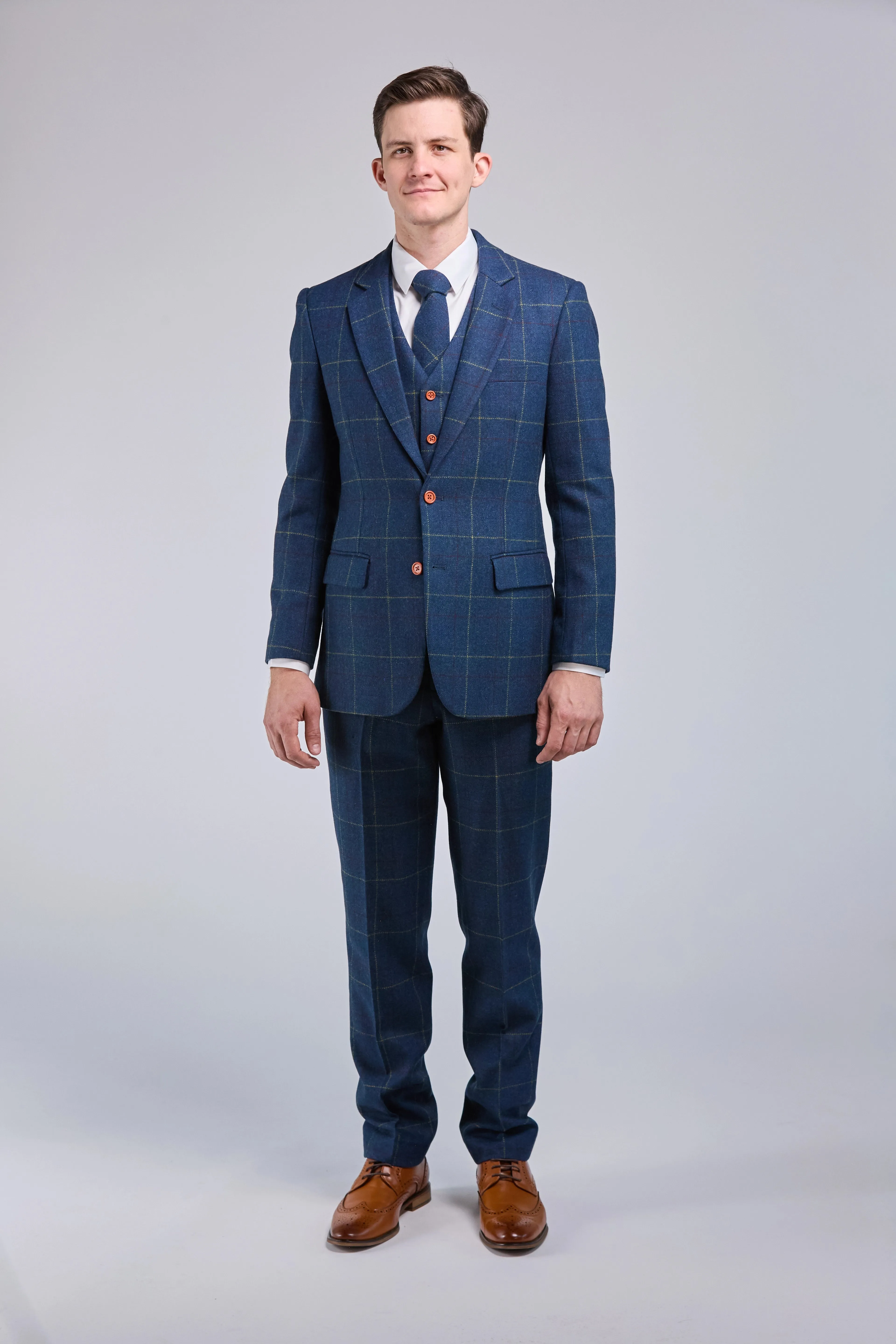 Retro Blue Check Tweed 3 Piece Suit