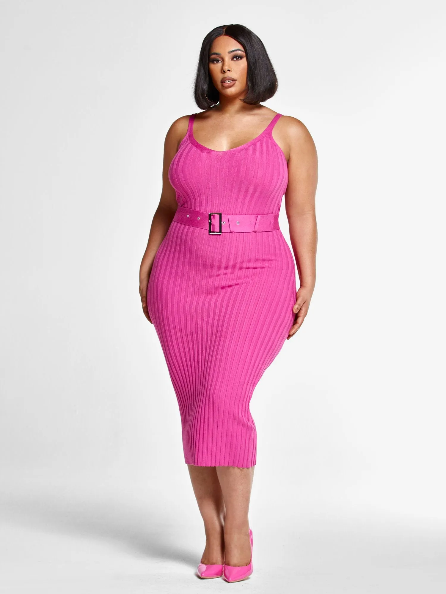 Robyn Belted Ribbed Knit Dress