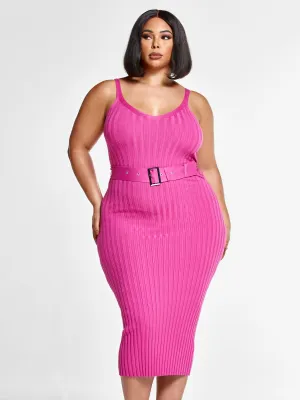Robyn Belted Ribbed Knit Dress