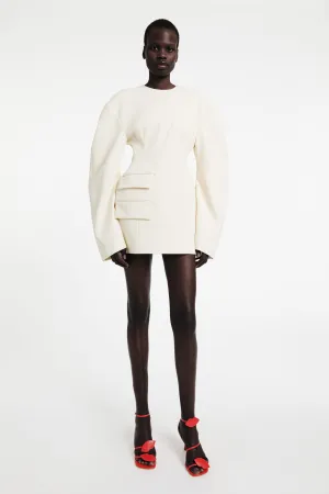 Rounded Sleeve Tailored Mini Dress Ecru