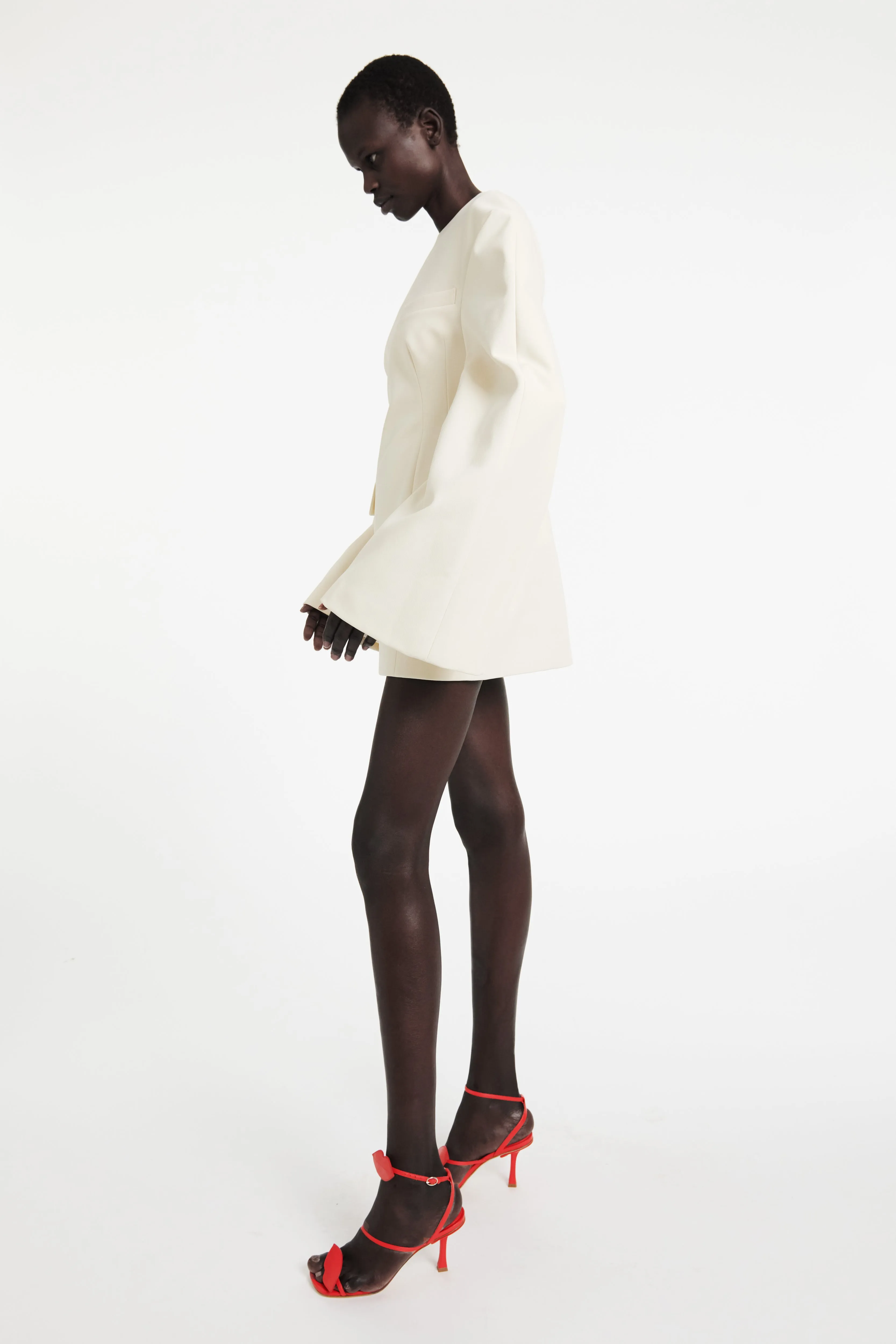 Rounded Sleeve Tailored Mini Dress Ecru