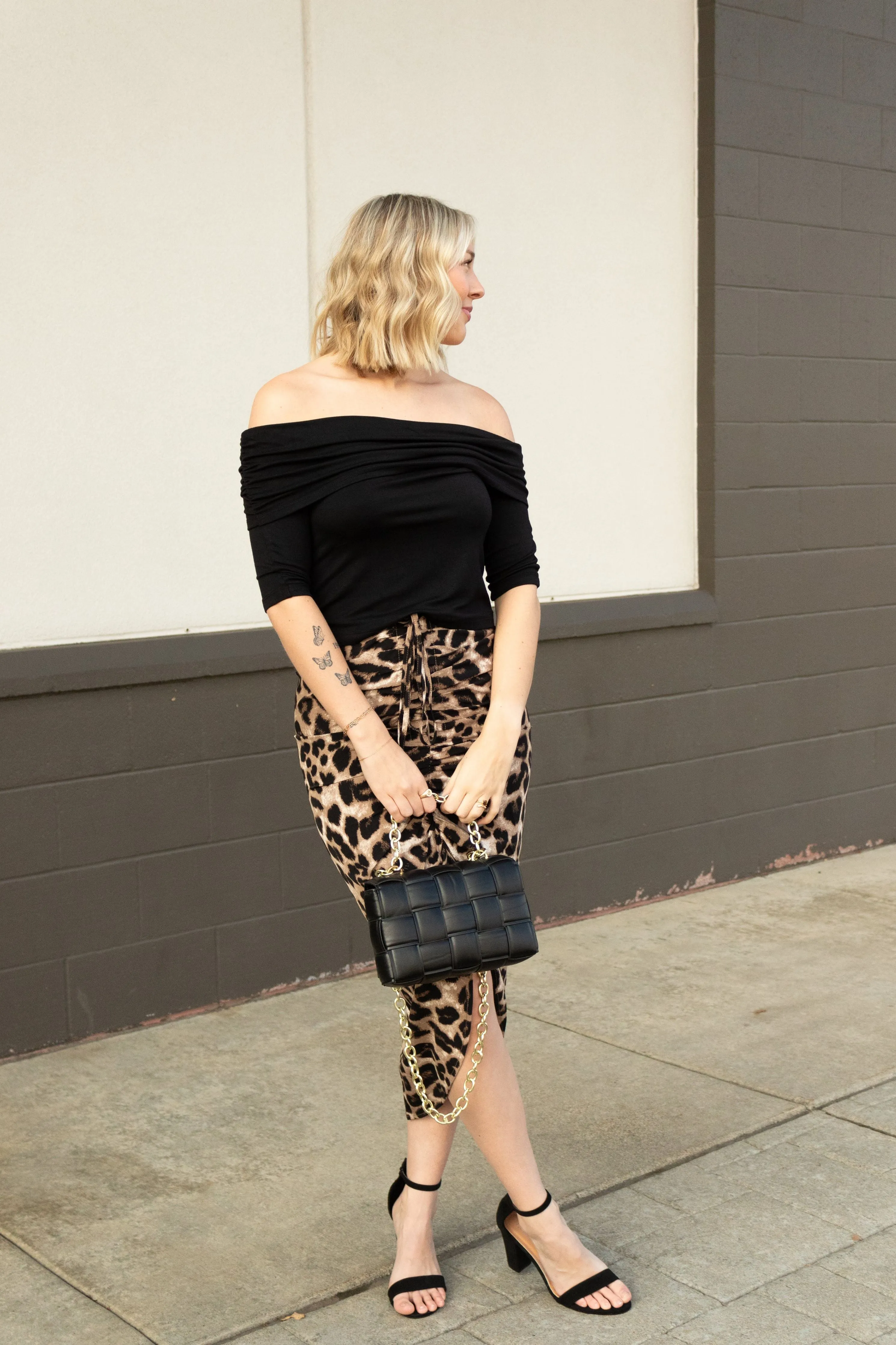 Ruching Leopard Skirt