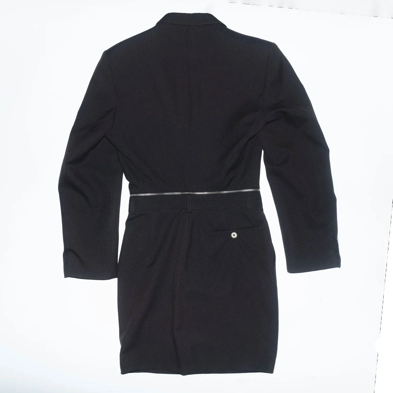 Runway Upcycled Tailored Dress Dark Brown with Horizontal Waist Zipper in Pinstripe