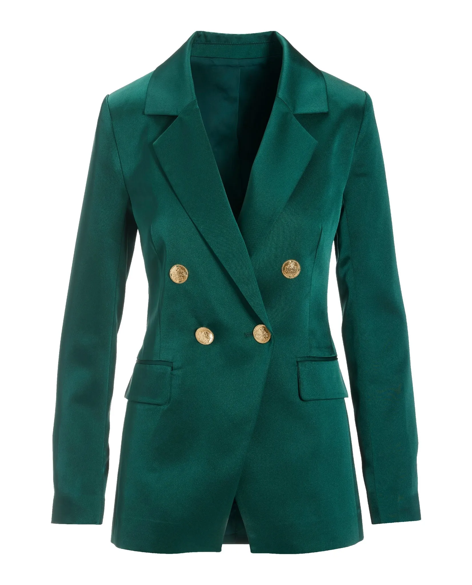 Satin Double Breasted Boyfriend Blazer Deep Emerald