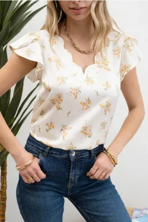 Scallop Neckline with Tulip Sleeve. *2 COLORS*
