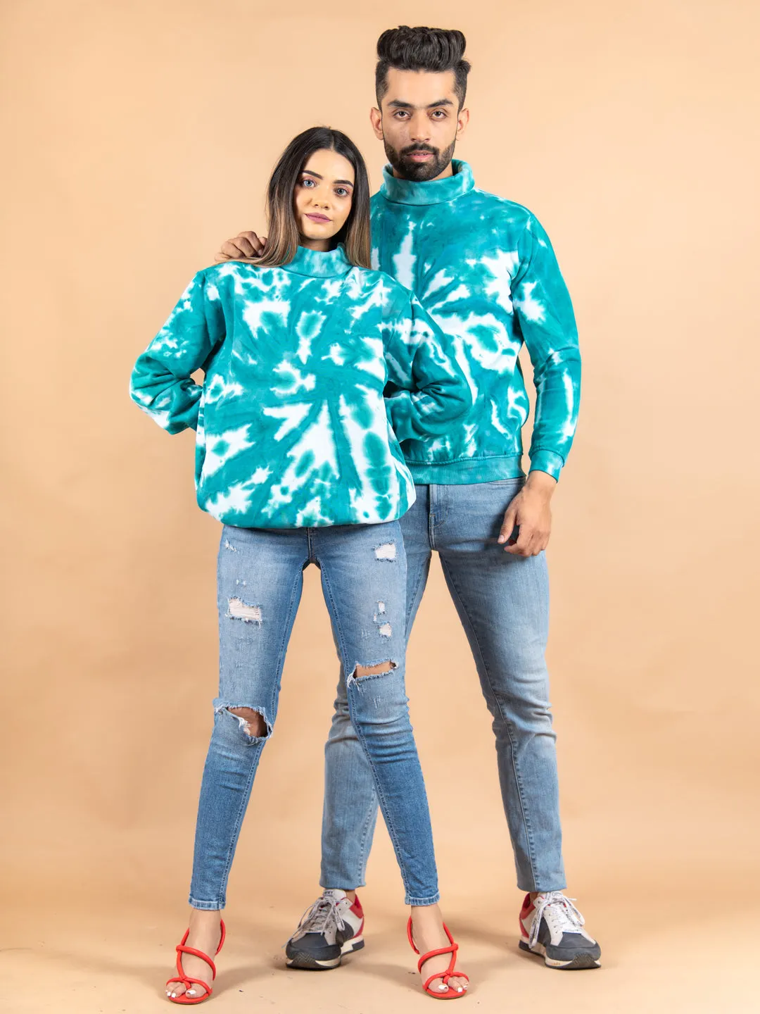 Sea Green Tie and Dye Turtle Neck For Women