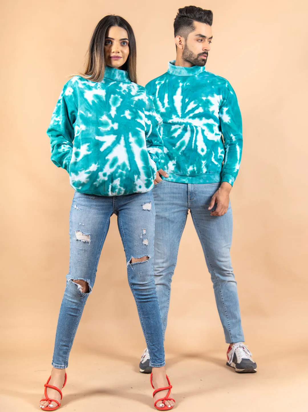 Sea Green Tie and Dye Turtle Neck For Women