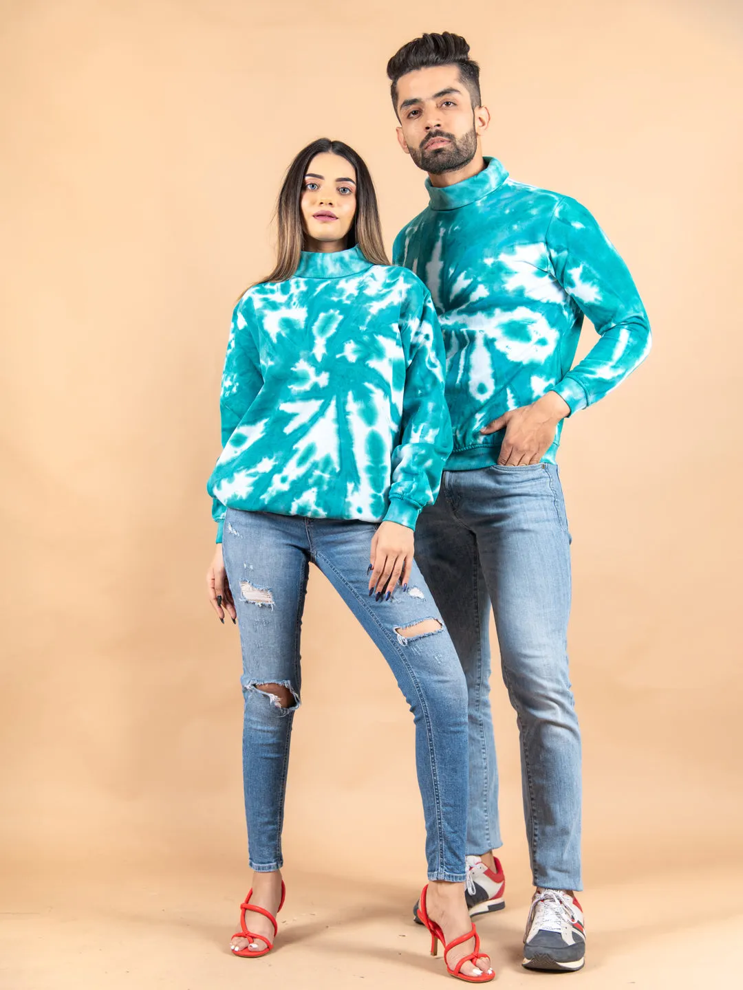 Sea Green Tie and Dye Turtle Neck For Women