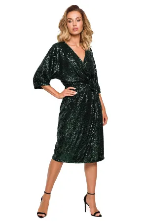 Sequined Belted Envelope Dress