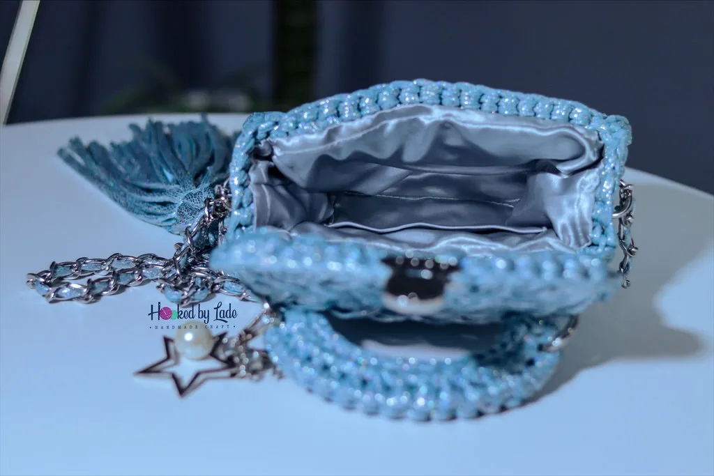 Shimmering ‘Tiffany Blue’ Crochet Bag