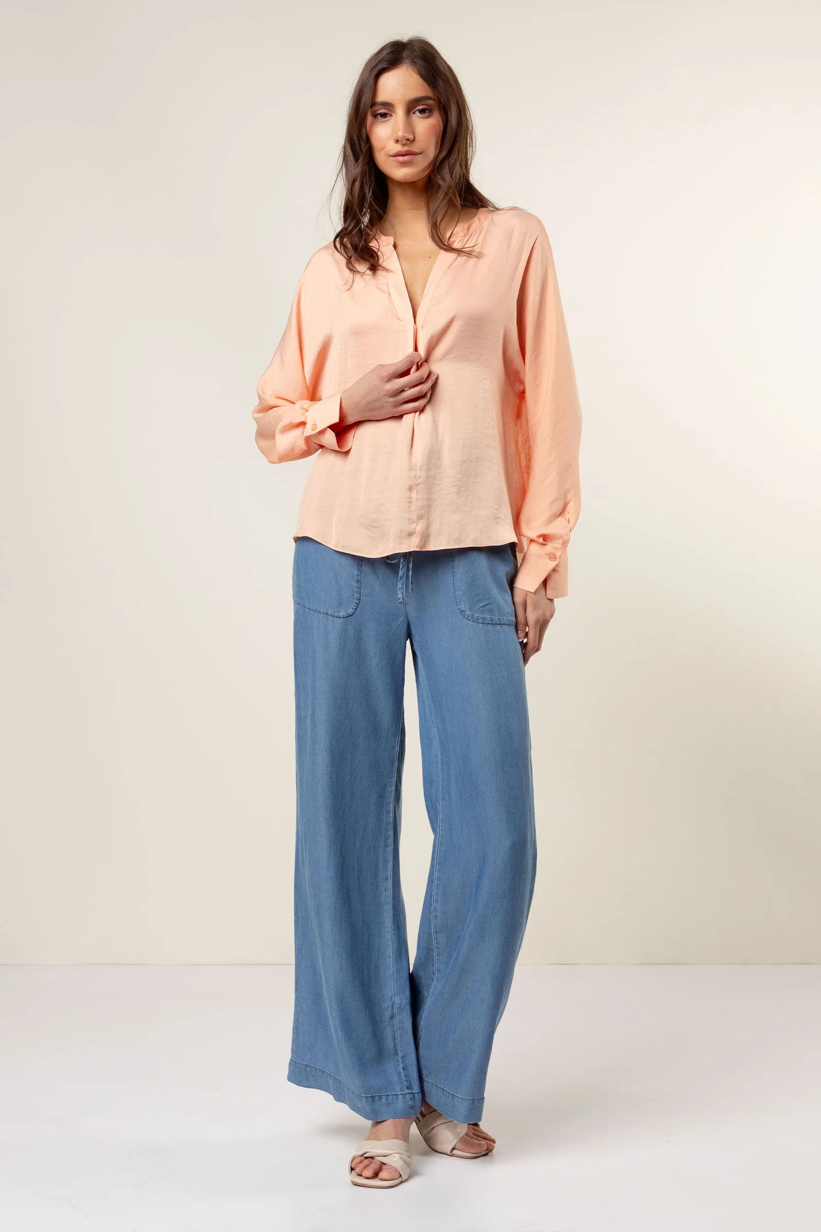 Silky Satin Popover Blouse