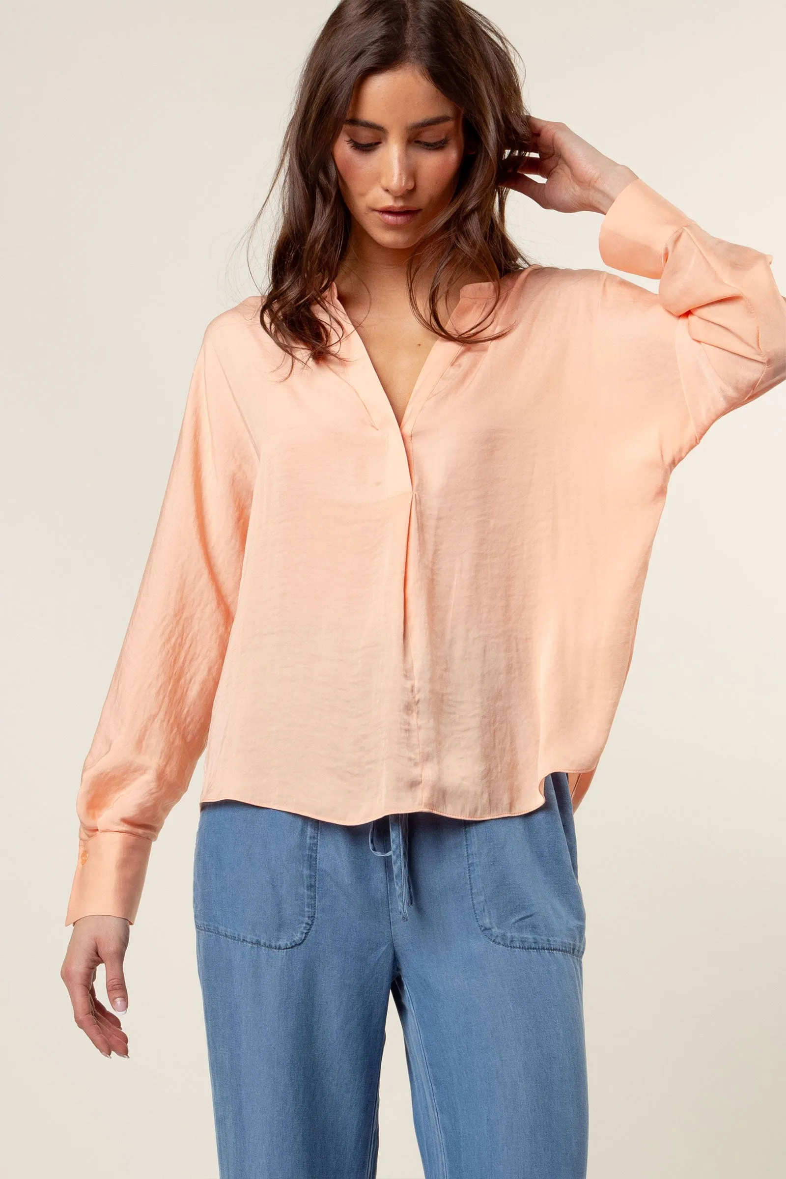 Silky Satin Popover Blouse