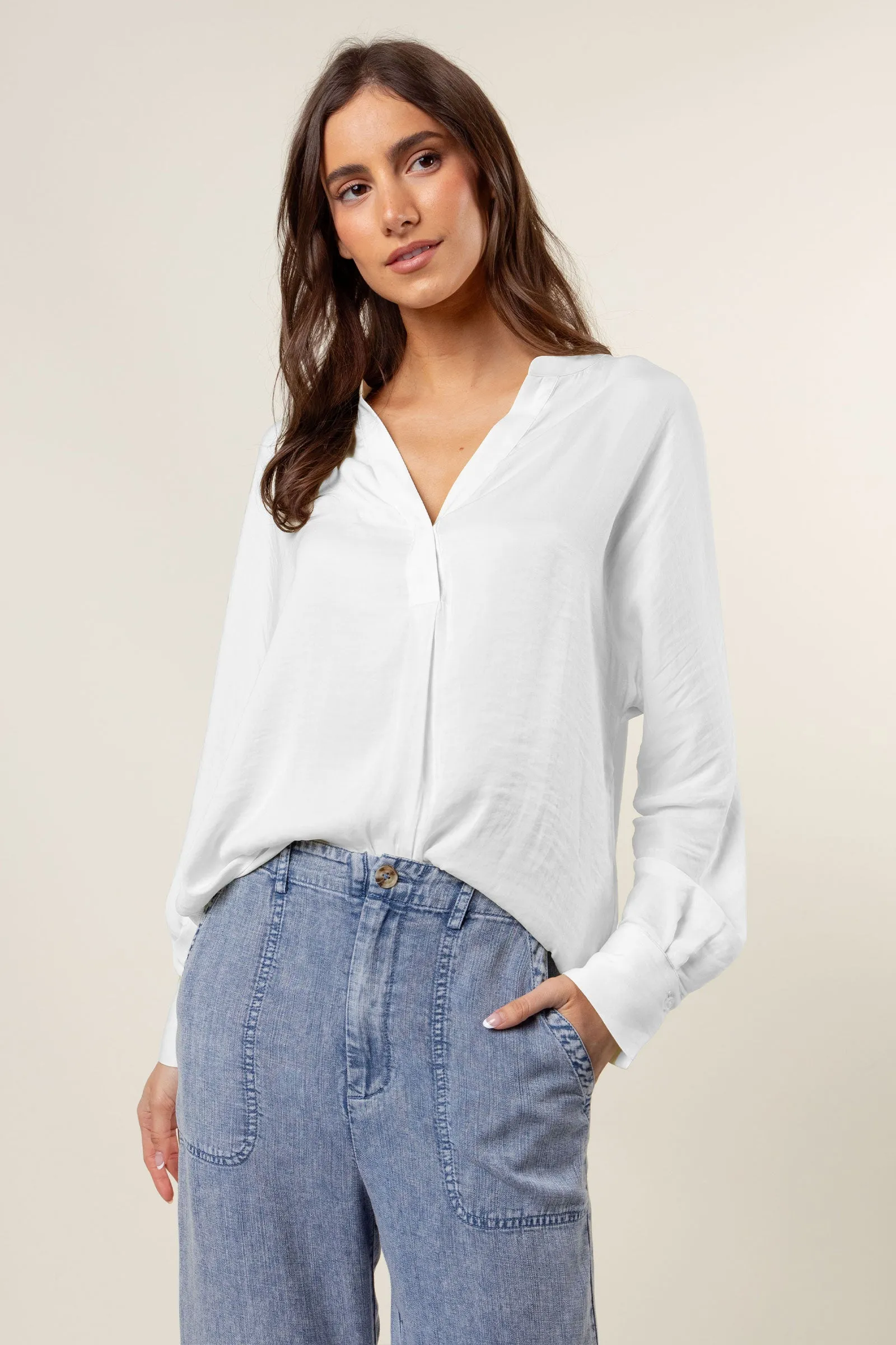 Silky Satin Popover Blouse