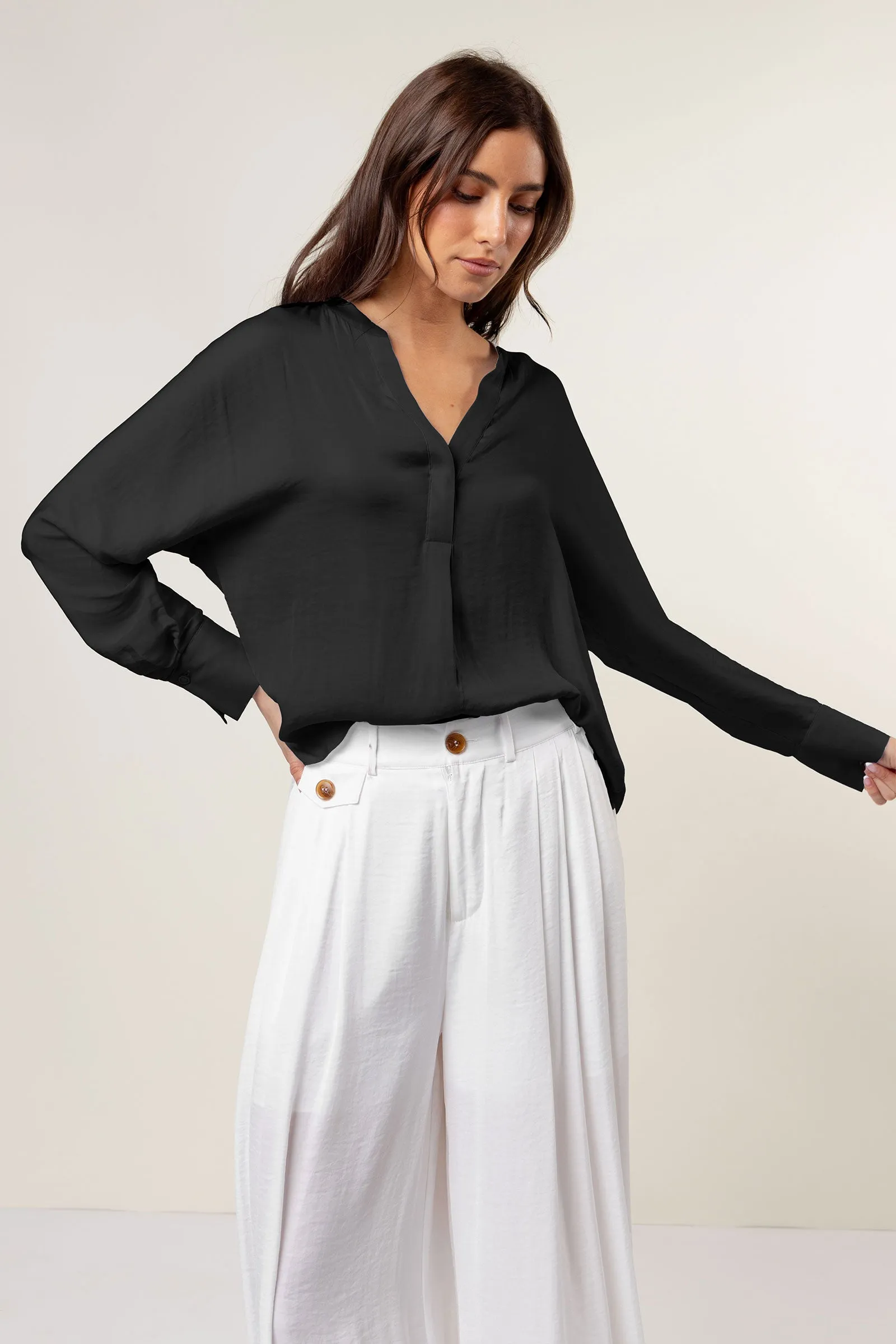 Silky Satin Popover Blouse