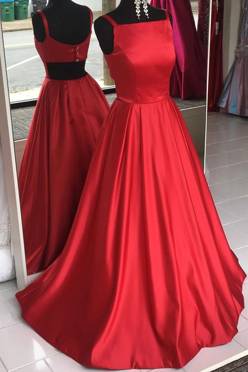 Simple A Line Open Back Royal Blue Satin Long Prom Dress with Pocket, Open Back Long Royal Blue Formal Evening Dress