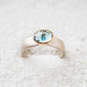 Sky Blue Topaz East-West Mixed Metal Cathedral Ring