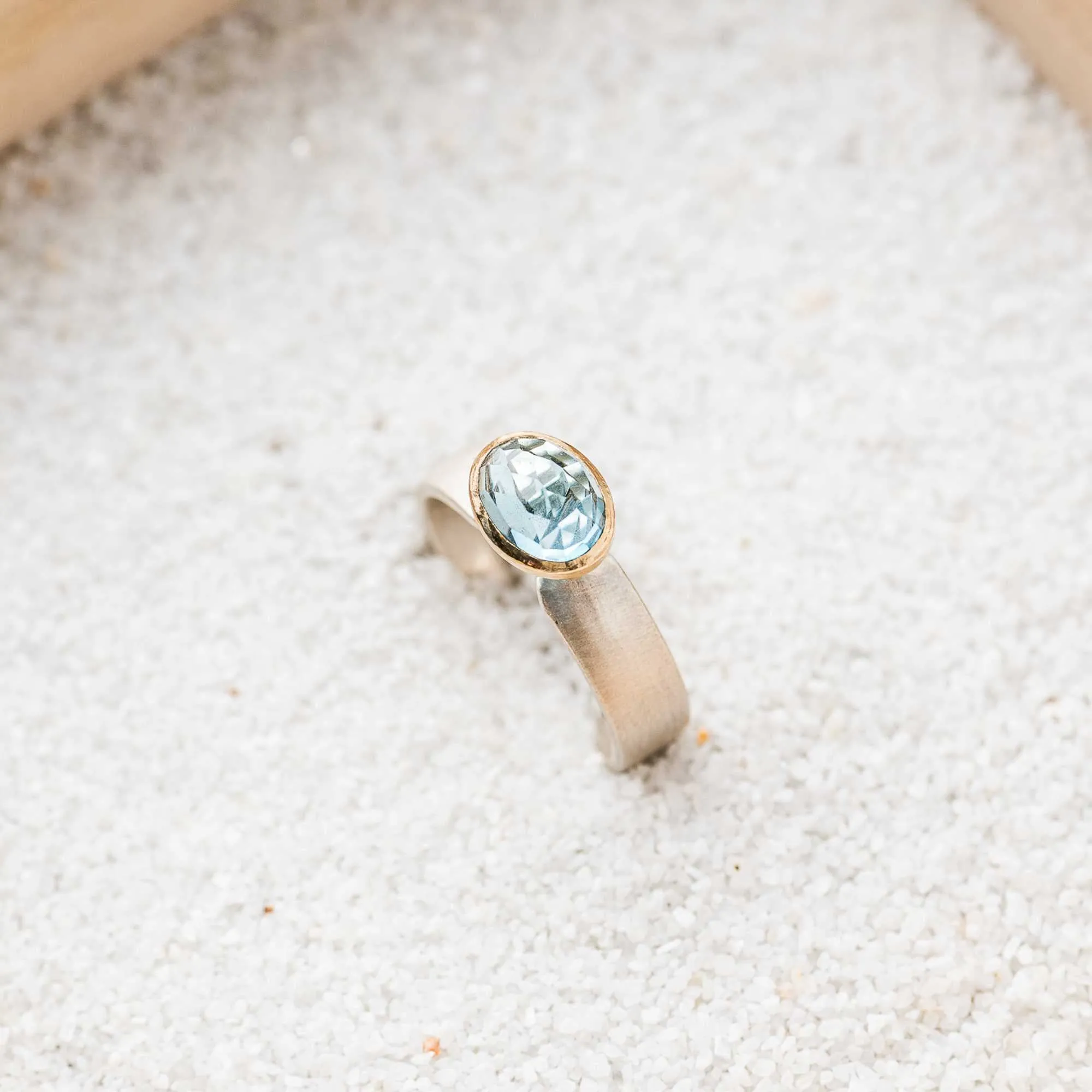 Sky Blue Topaz East-West Mixed Metal Cathedral Ring