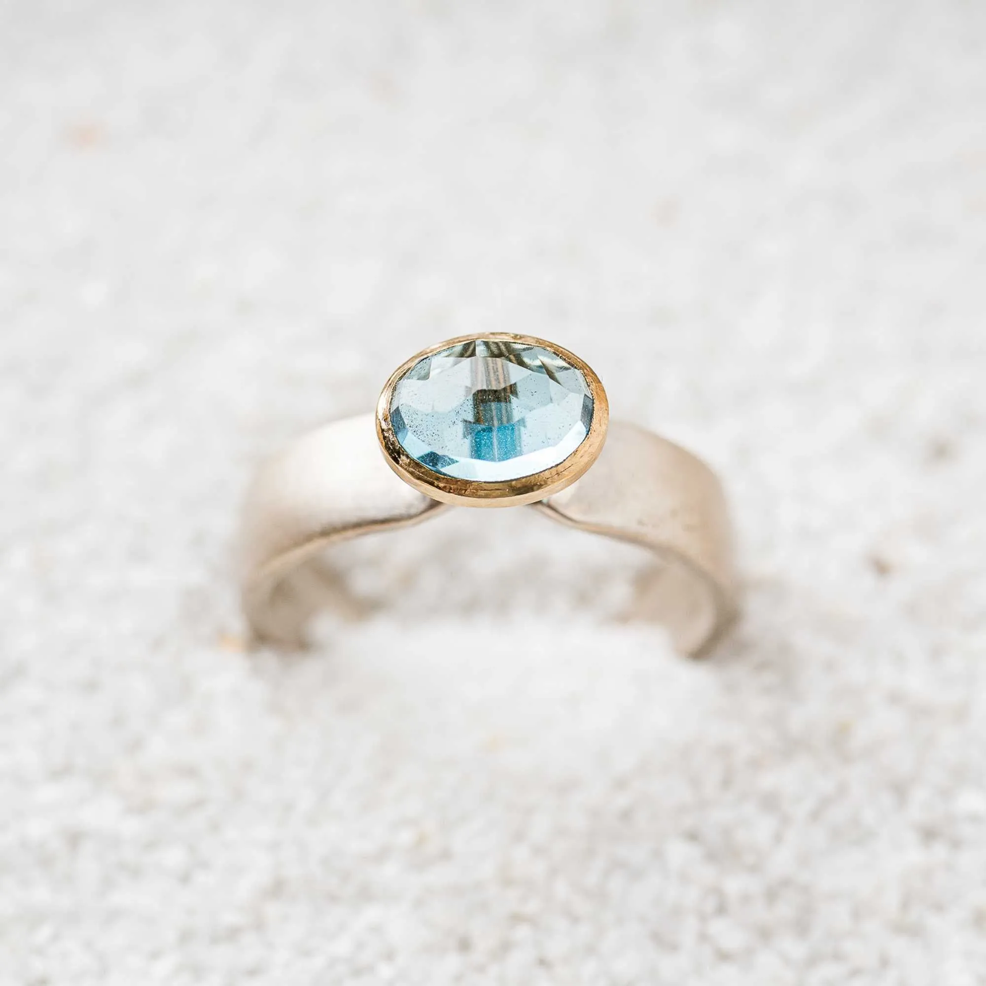 Sky Blue Topaz East-West Mixed Metal Cathedral Ring