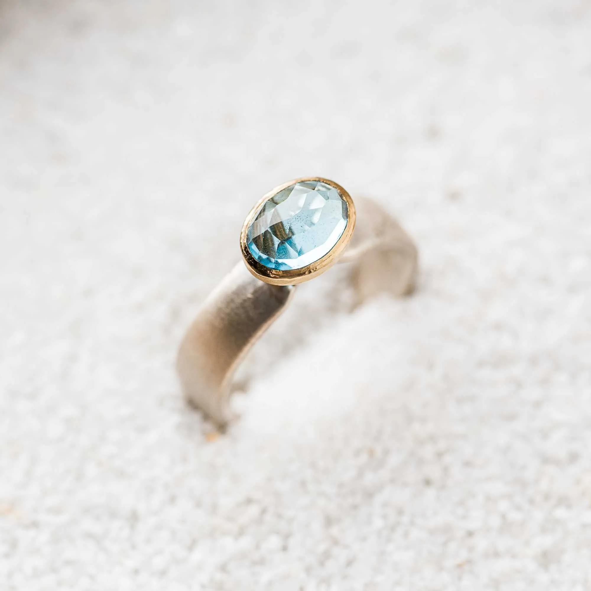 Sky Blue Topaz East-West Mixed Metal Cathedral Ring