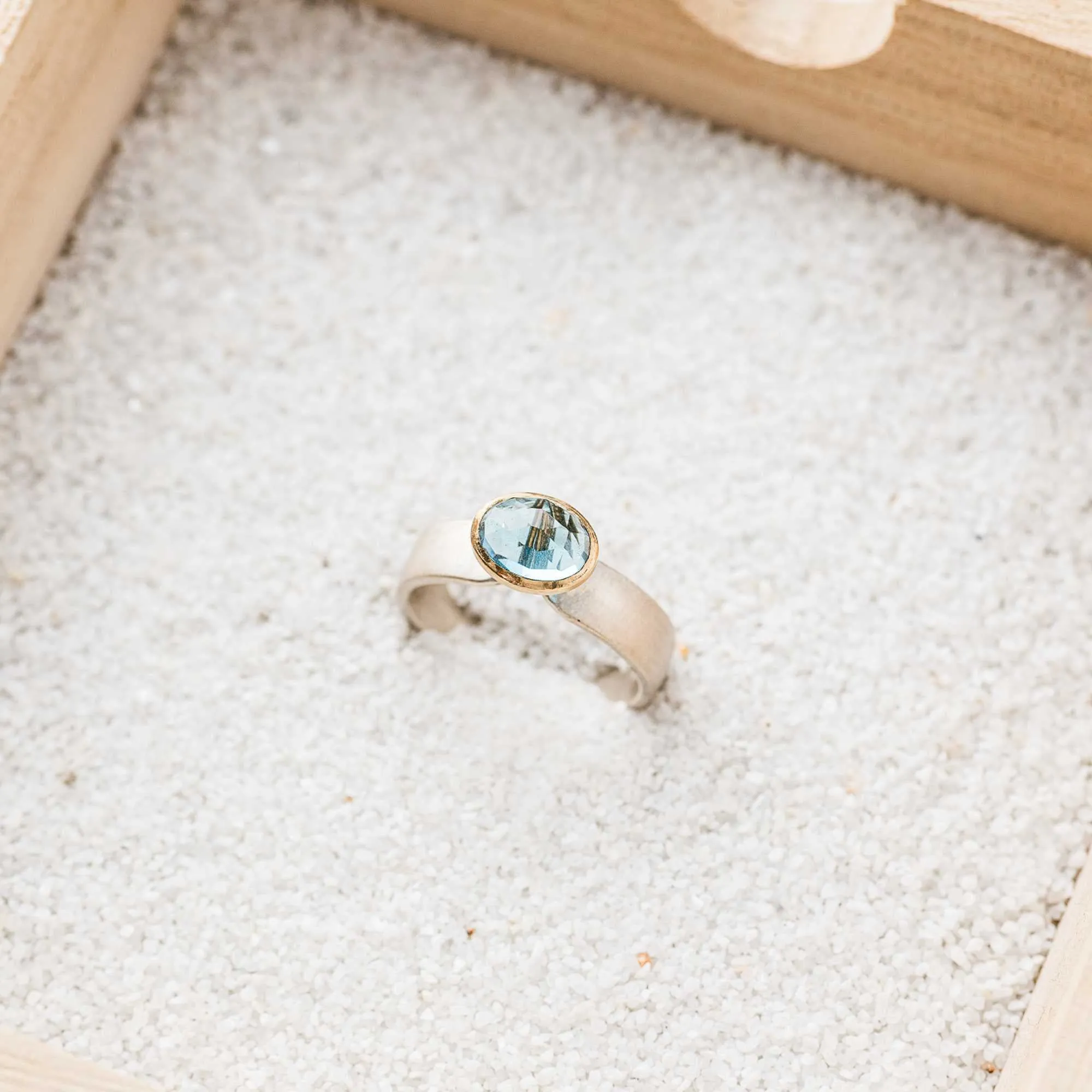 Sky Blue Topaz East-West Mixed Metal Cathedral Ring
