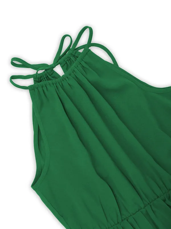 Sleeveless Midi Dress with Pleated Skirt and Belted Waist