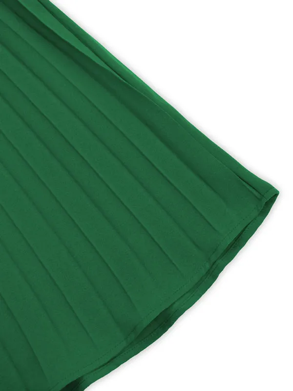 Sleeveless Midi Dress with Pleated Skirt and Belted Waist