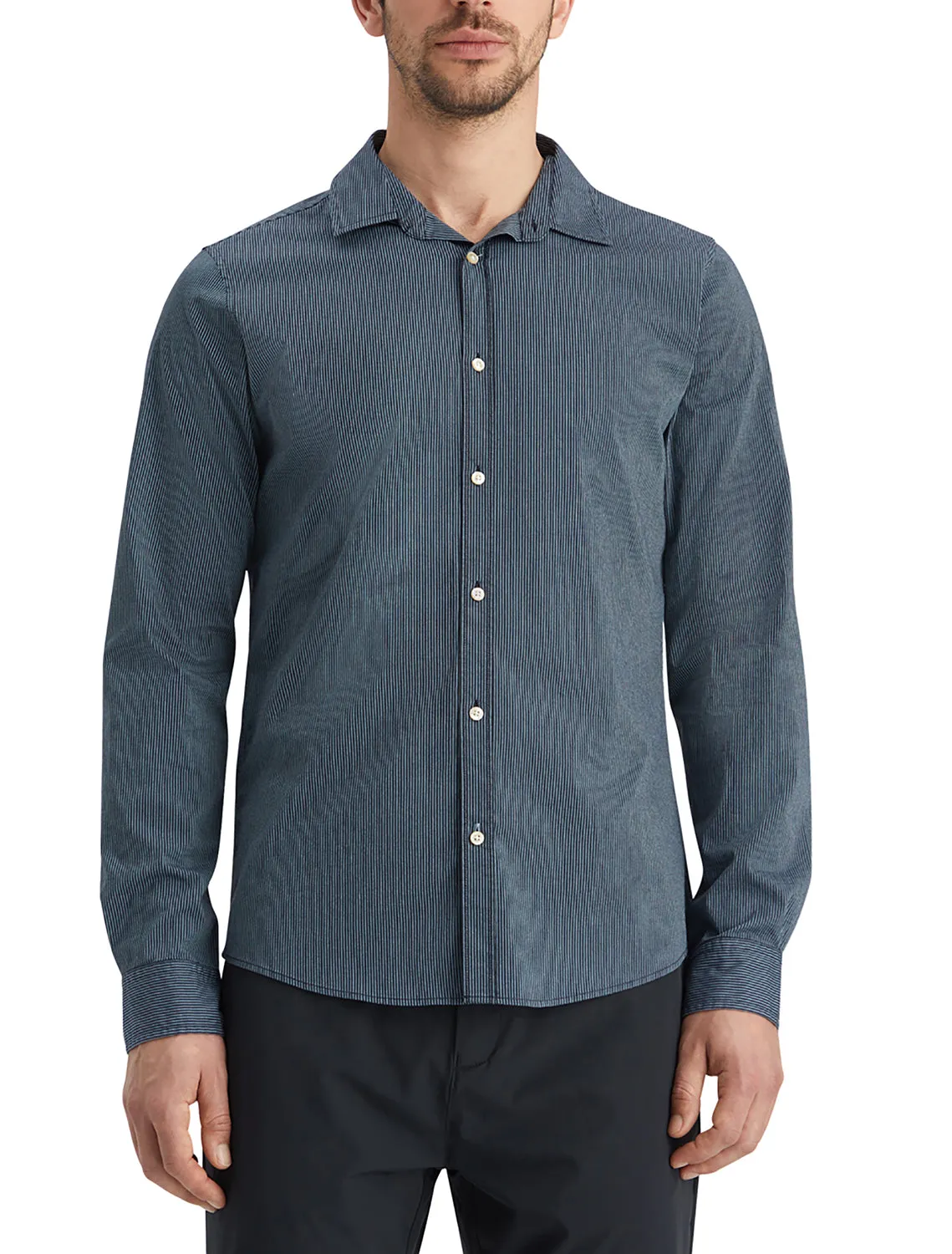 Slim Fit Essentials Striped Poplin - Navy Stripe