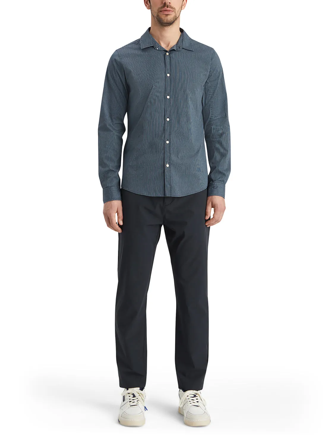 Slim Fit Essentials Striped Poplin - Navy Stripe