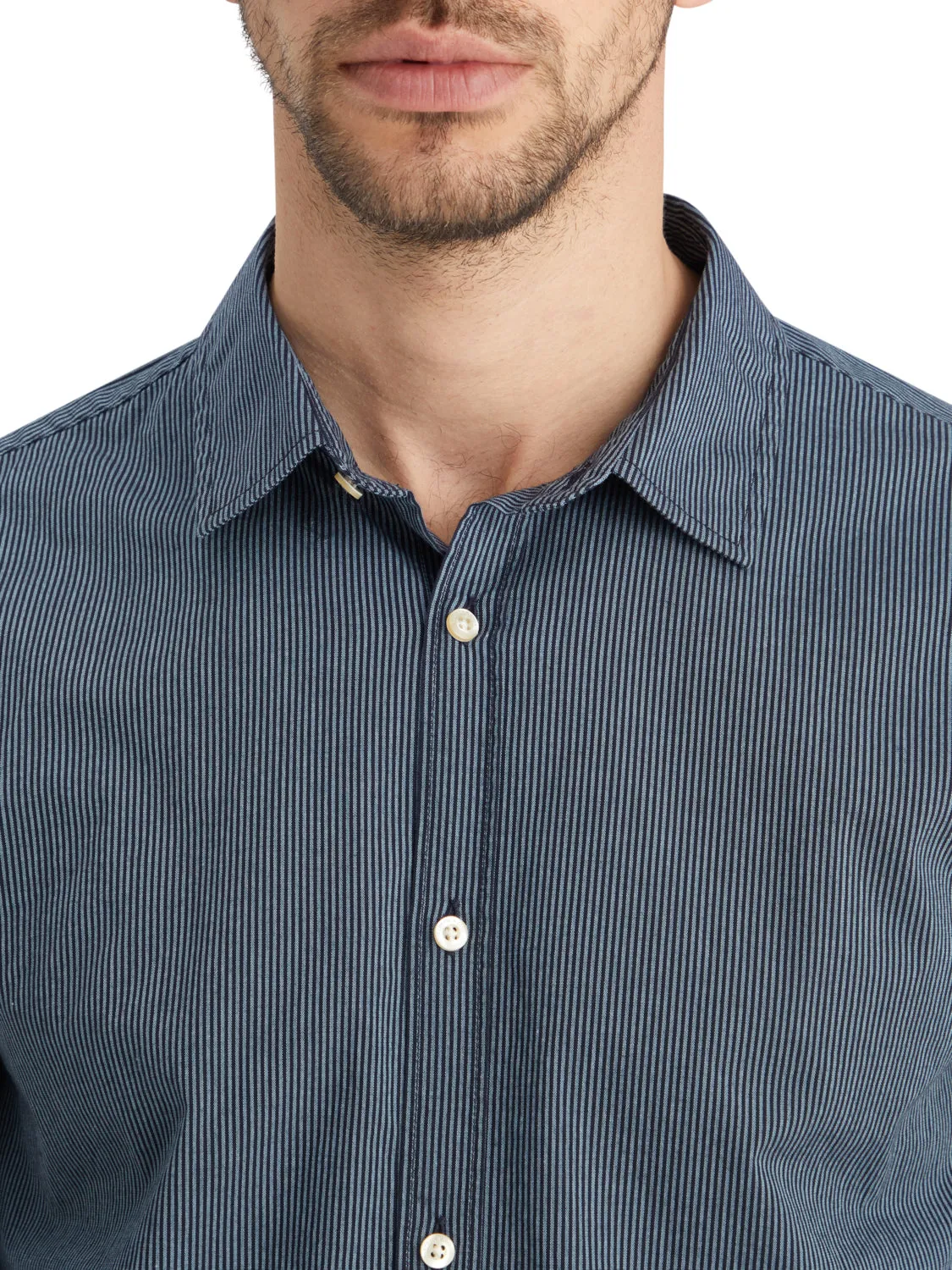 Slim Fit Essentials Striped Poplin - Navy Stripe