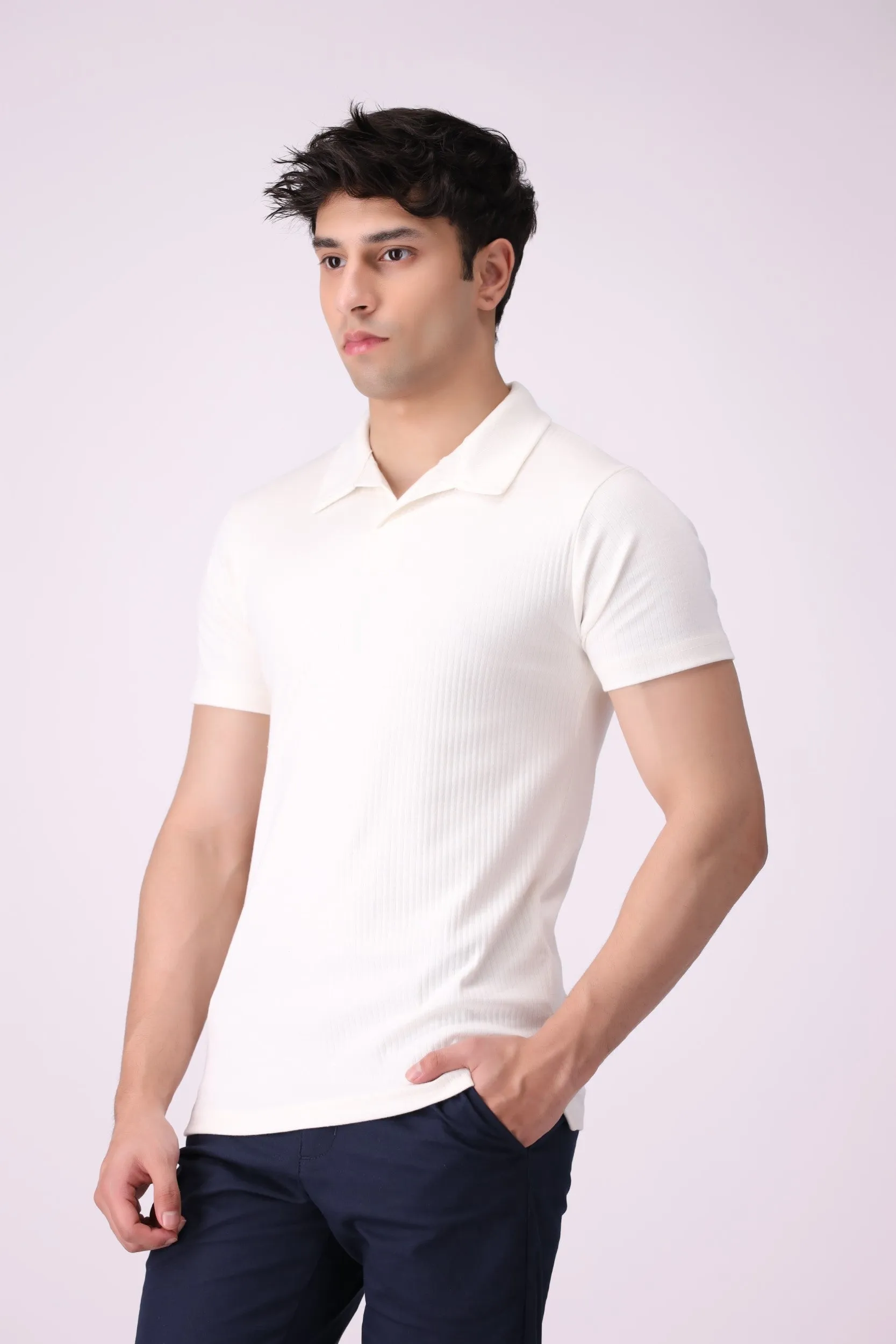 Soft Jaquard White Polo Shirt