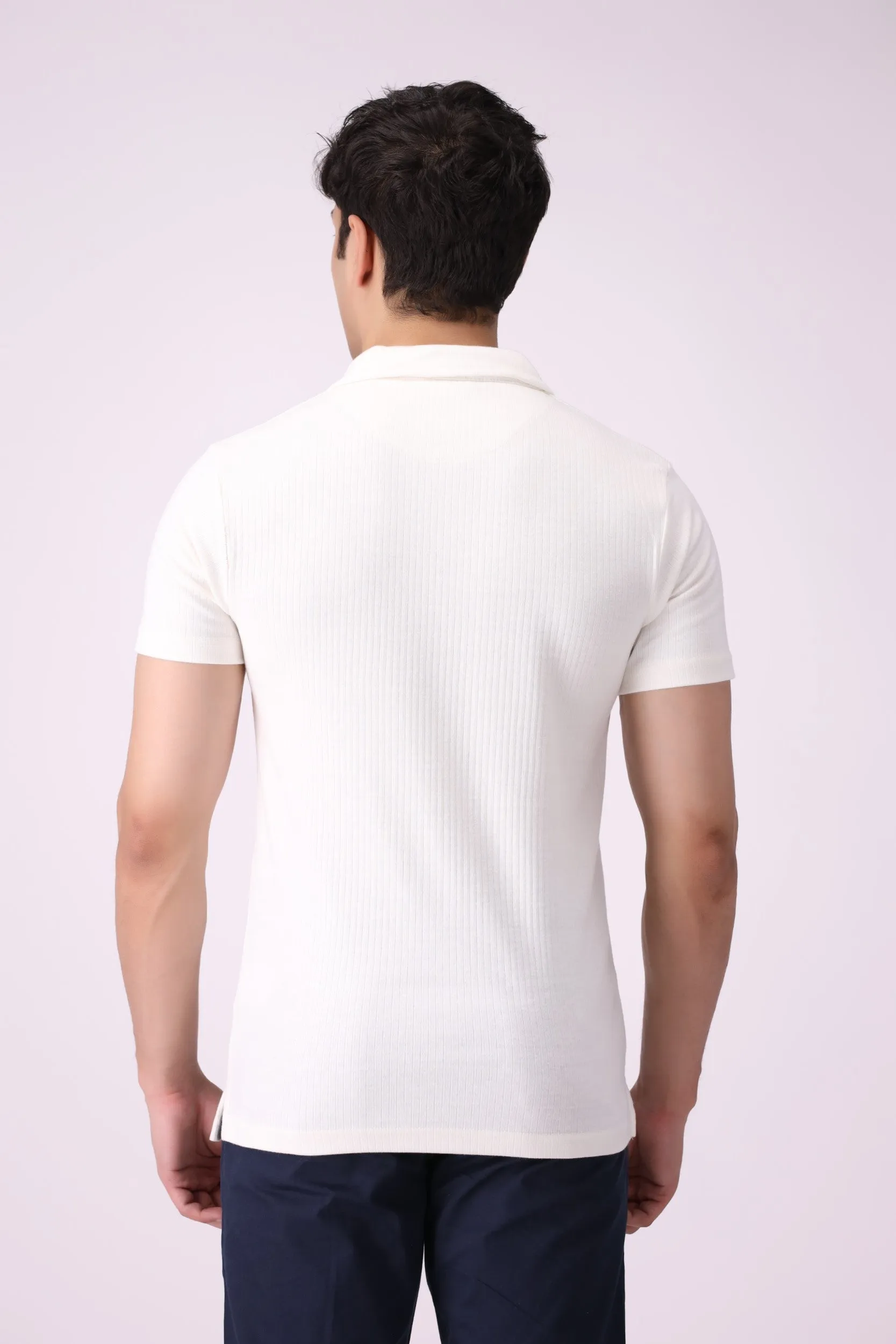 Soft Jaquard White Polo Shirt